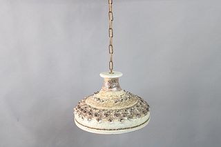 Mid Century Modern Brutalist Pottery Hanging Light Chandelier