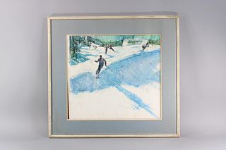 Expressive Jim Johnson Ski Gouache Figure Painting