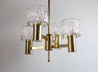 Carl Fagerlund for Orrefors Crystal 4-Arm Brass Chandelier