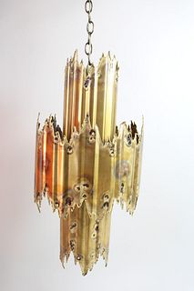 Brutalist Brass Hanging Light by Tom Greene, Mid Century Modern