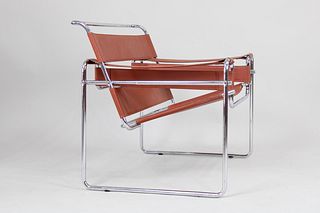 Brown Leather & Chrome Marcel Breuer Wassily Chair