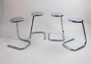 Set of 4 Postmodern Chrome Paperclip Stools