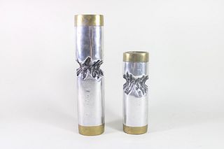 Pair of David Marshall Mixed Metal Brutalist Candle Holders