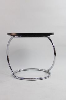 Mid Century Modern Round Chrome Side Table, Unusual Opposing Circles