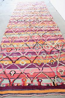 Colorful Moroccan Boucherouite Runner Rug, 17 feet long
