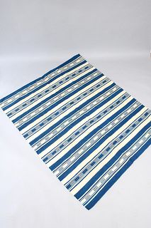 Blue & White Striped Mid-Century Modern Kilim Blanket