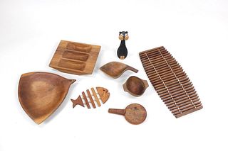 Lot of 8 Danish Mid-Century Modern Wood Platters Cutting Board, Bowl, Trivet
