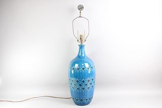Aldo Londi Bitossi Blue Ceramic Tall Table Lamp, Signed
