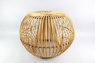 Woven Albini Style Rattan Ottoman Stool Side Table, French 1960s