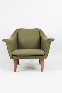 Green Upholstered Angular Lounge Chair, Mid Century Modern