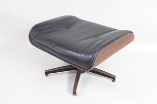 Modern Eames Style Tufted Black Leather Swivel Ottoman