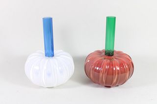 Pair of Glass Pumpkin Bud Vases, Chatham Glass Co