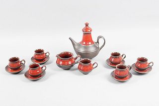 Henrik Ditlev Danish Studio Pottery Red Brown Tea Set