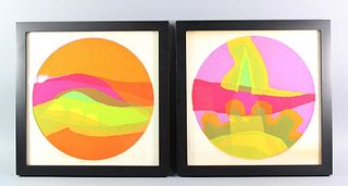 Pair of Barbara Brozik Abstract Serigraphs, Sweetgum & Riff 1975, 5/35