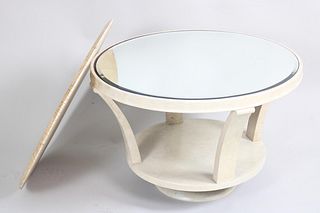 White Modern Mirror Top Side Table w/Curved in Art Deco Style Legs