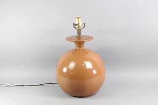 Mid-Century Round Brown Ceramic Table Lamp by Phil Mar Sandel