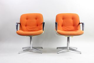 Pair of Orange Mid Century Modern Office Chairs by Steelcase
