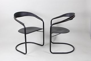 Pair Mid-Century Italian Canasta ArrbenCantilever Arm Chairs