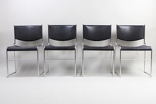 4 Mid-Century Modern Emeco Stacking Chairs, Molded Black Plastic & Chrome