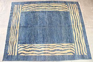 8x10 Ft Indigo Striped Afghan Wool Rug
