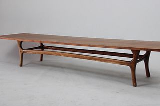 Danish Modern Low & Long Coffee Table, Sculptural Base