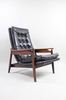 Mid-Century Modern Milo Baughman Style Wood Tufted Lounge Chair