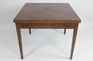 Mid Century Modern Square Table with Triangular Fold Up Leaves