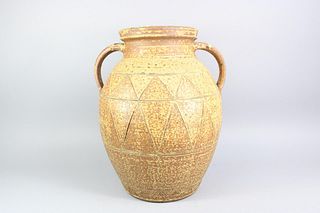 Large Brown Salt Glazed Stoneware 2 Handled Jar