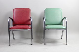 Pair of Aluminum Tanker Chairs by Lloyd, Green and Red Vinyl