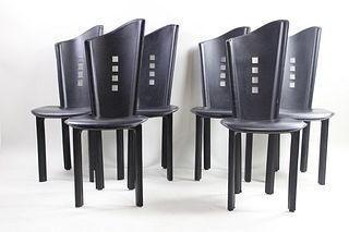 Set of 6 Italian Postmodern Asymmetrical Leather Chairs