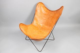 Iron Framed Hardoy Butterfly Chair, Contemporary Leather