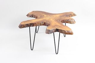 Contemporary Made Live Edge Organic Wood Coffee Table with Hairpin Legs