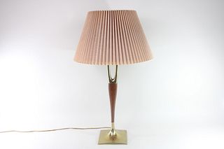 Laurel Wishbone Brass & Wood Mid-Century Modern Lamp, Gerald Thurston