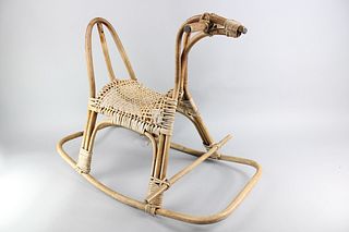 Mid-Century Modern Rattan & Bamboo Rocking Horse, Franco Albini Style