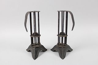 Pair of Arts & Crafts/Art Nouveau Iron Candlesticks, Ciseleur Foundry