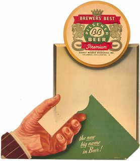 1949 Brewers' Best Beer Cardboard Bottle Display Backbar Sign Chillicothe Ohio