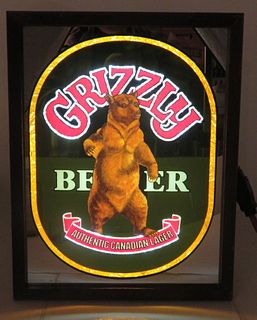 1995 Grizzly Beer ROG Sign Canada Glass-Faced Illuminated Sign 