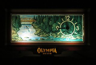 1969 Olympia Beer Moving Waterfall Clock Cash Register Sign Tumwater Washington