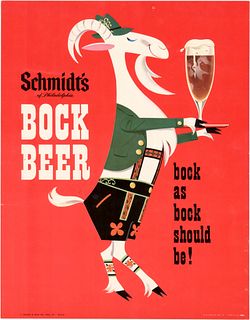 1965 Schmidt's Bock Beer Poster Sign Philadelphia Pennsylvania