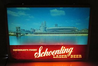 1954 Schoenling Beer Glass-Faced Illuminated Sign Cincinnati Ohio