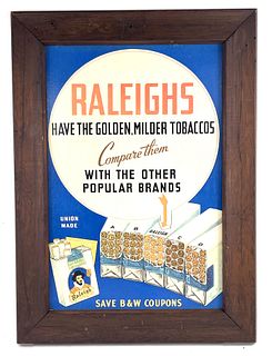1943 Raleigh Cigarettes "Compare Them" Sign 
