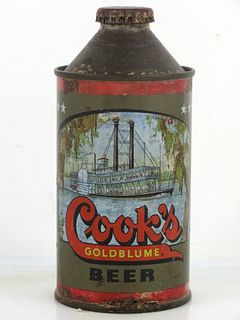 1952 Cook's Goldblume Beer 12oz 158-07 High Profile Cone Top Can Evansville Indiana