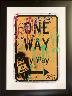 E.M. Zax Hand painted metal street sign  "One Way -My Way "