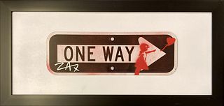 E.M. Zax Hand painted metal street sign  "One Way"
