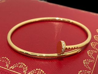 Cartier 18K Yellow Gold Diamond Juste Un Clou Bracelet Size 18