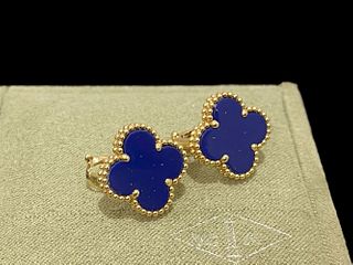 Van Cleef & Arpels Vintage Alhambra Earrings  18k Yellow Gold Lapis Lazuli
