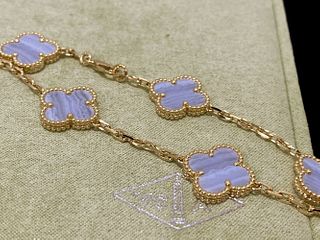 Van Cleef & Arpels Vintage Alhambra Bracelet 5 Motif 18k Yellow Gold Chalcedony