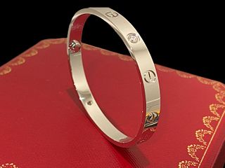 Cartier 18K White Gold 4 Diamond Love Bracelet Size 17