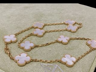 Van Cleef & Arpels Vintage Alhambra 10 motif 18k Yellow Gold Mother-of-pearl Necklace