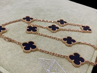 Van Cleef & Arpels Vintage Alhambra Necklace 10 motif 18k Rose Gold Onyx